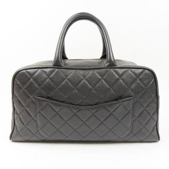 Authentic CHANEL Timeless CC Bowler Bag Quilted Caviar Large Black Handbag Purse - Picture 2 of 10